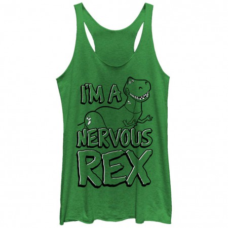 Disney Pixar Toy Story 1-3 Nervous Rex Green Juniors Racerback Tank Top