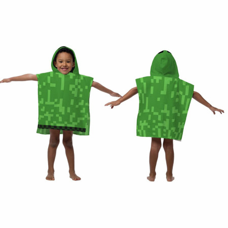 Minecraft Creeper Kids Beach Towel Hooded Poncho