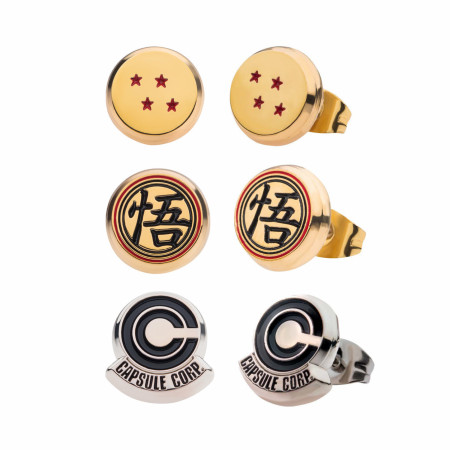 Dragon Ball Z Symbols 3-Pair Stud Earrings Set