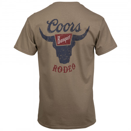 Coors Banquet Rodeo Logo Distressed Front and Back Tan T-Shirt