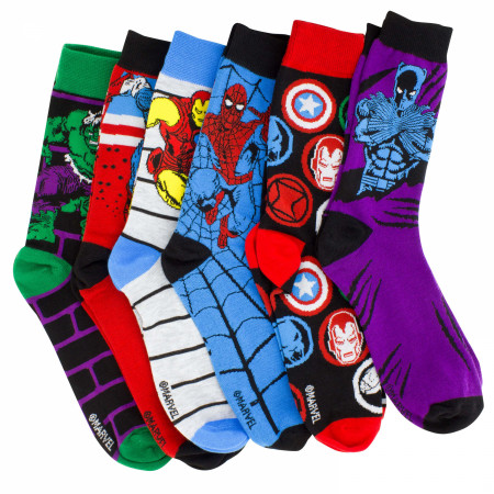 Marvel Avengers Comic Art Men's 6-Pair Pack of Crew Socks