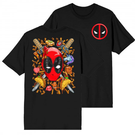 Deadpool Swords on the Brain Front and Back Print T-Shirt