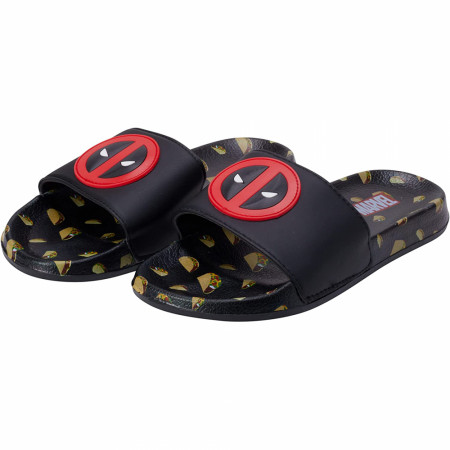 Deadpool Face Symbol and Taco's All Over Sandals Flip Flop Slides