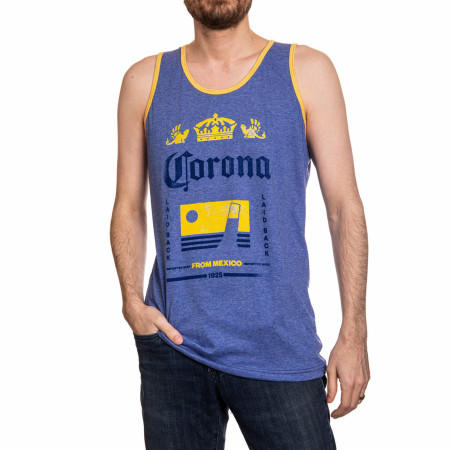 Corona Extra Crown Logo From Mexico 1925 Faded Blue Ringer Tank Top