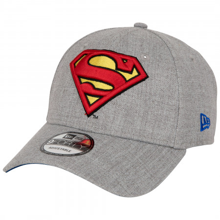 Superman Classic Logo Grey New Era 9Forty Velcro Back Adjustable Hat