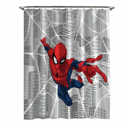 Spider-Man Swinging Through the City Shower Curtain