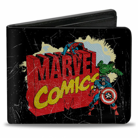 Marvel Comics Classic Title Logo w/ Avengers Distressed Bi-Fold Wallet