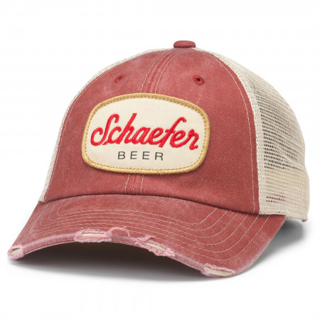 Schaefer Beer Logo Red Colorway Rounded Bill Adjustable Trucker Hat