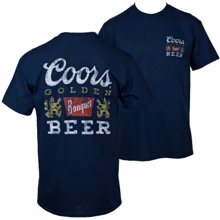 Coors Banquet Logo Distressed Blue Colorway Front & Back Print T-Shirt