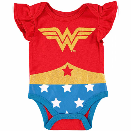 Wonder Woman Logo and Costume Styled Infant Bodysuits 3-Pack