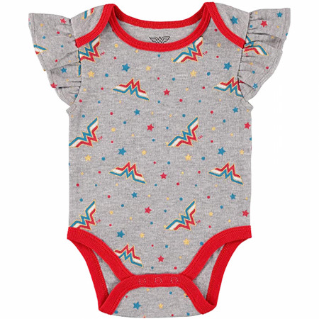 Wonder Woman Logo and Costume Styled Infant Bodysuits 3-Pack