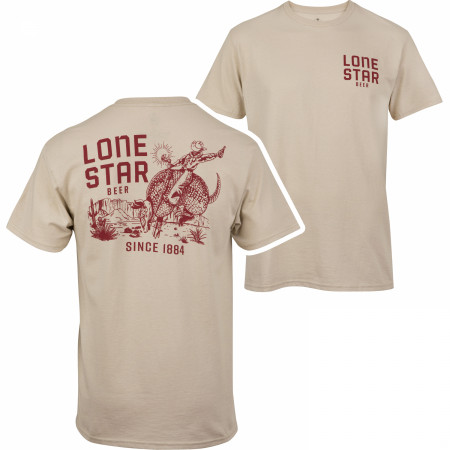 Lone Star Beer Armadillo Riding Front and Back Print T-Shirt