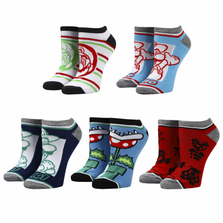 Super Mario Mixed Icons 5-Pair Pack of Ankle Socks