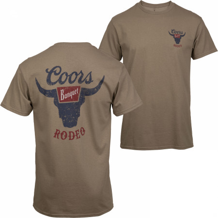 Coors Banquet Rodeo Logo Distressed Front and Back Tan T-Shirt