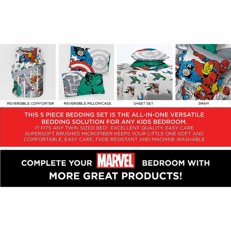 Avengers Retro Comic Panels Twin Sheet Set with Comforter