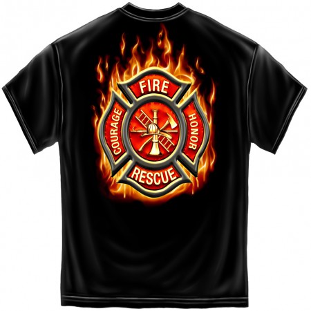 Firefighter Courage Honor Rescute Patriotic Tee Shirt - Black