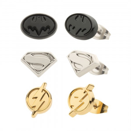Justice League Batman Superman and Supergirl Earrings 3-Pair Set