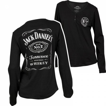 Jack Daniels Label Women's Long Sleeve Henley Shirt