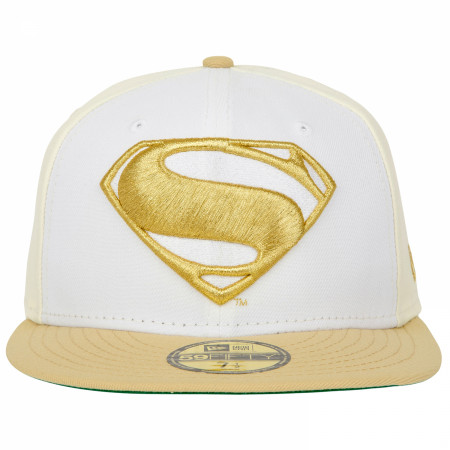 Superman Logo White Gold New Era 59Fifty Fitted Hat