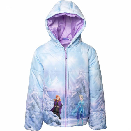 Frozen Elsa and Anna In Winter Girl's Puffy Jacket Coat