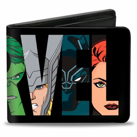 Marvel Avengers Characters Faces in Text Men's Bi-Fold Wallet