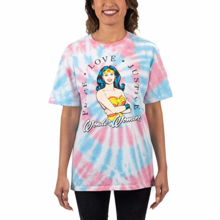 Wonder Woman Character Peace Love and Justice Tie Dye T-Shirt