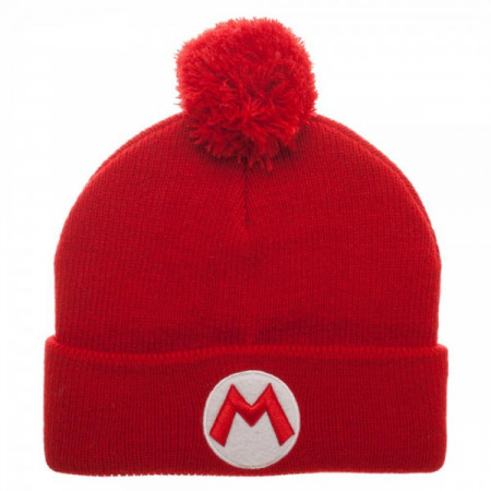 Nintendo Super Mario Bros. Logo Red Winter Pom Beanie