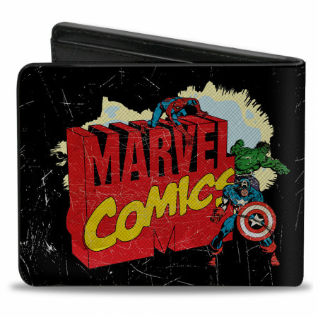 Marvel Comics Classic Title Logo w/ Avengers Distressed Bi-Fold Wallet