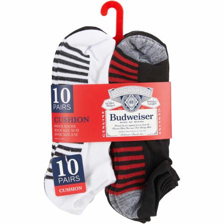 Budweiser Striped Logos No Show Sock 10-Pair Variety Multipack