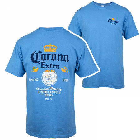 Corona Extra Label Carolina Blue Front and Back Print T-Shirt
