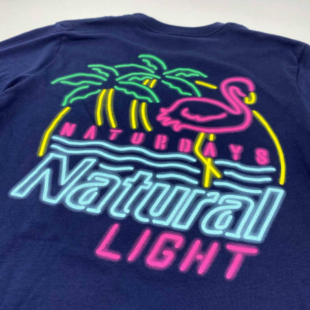 Natural Light Naturdays Neon Sign Navy Blue Tee Shirt