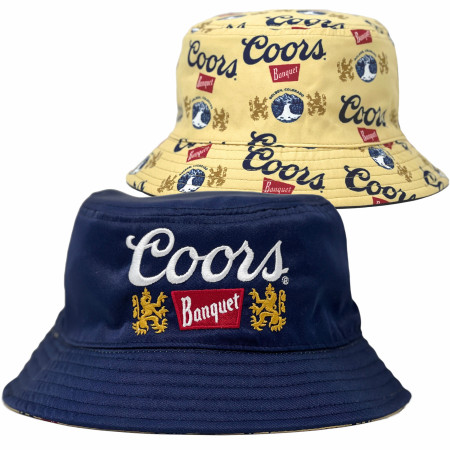 Coors Banquet Beer Brand and All Over Logos Reversible Text Bucket Hat