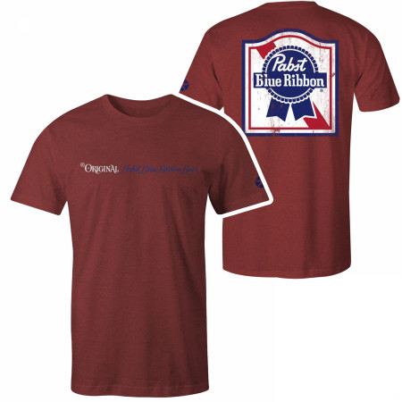 Pabst Blue Ribbon Logo Crimson Colorway Front and Back Print T-Shirt