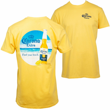 Corona Extra Find Your Beach Front Back Men's Yellow T-Shirt