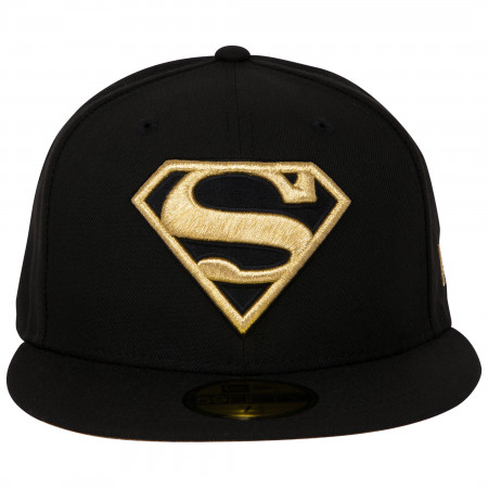 Superman Gold Logo Black Colorway New Era 59Fifty Fitted Hat