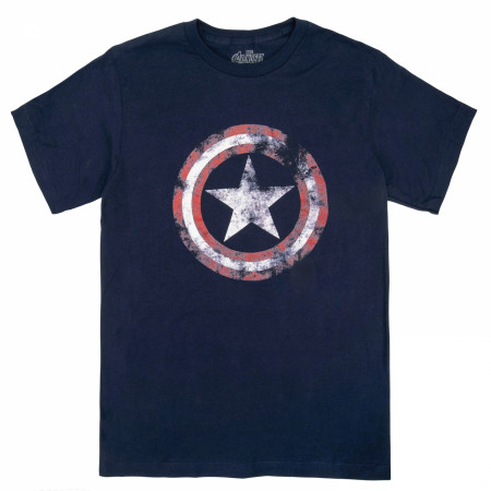 Captain America Distressed Shield Navy T-Shirt