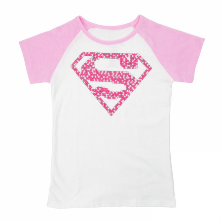 Supergirl Girls Pink Pattern Symbol T-Shirt