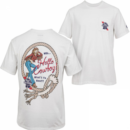 Pabst Blue Ribbon Hello Cowboy! Front and Back Print T-Shirt