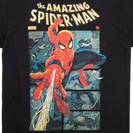 Spider-Man Swinging Through The Comic Panels T-Shirt