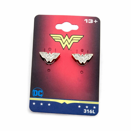 DC Comics Wonder Woman Symbol Stainless Steel Gem Stud Earrings