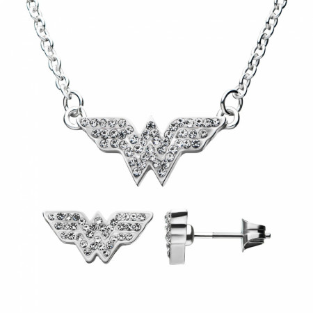 DC Comics Wonder Woman Symbol Studded Steel Necklace and Earing Set
