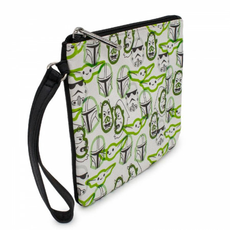 Star Wars The Mandalorian Character Faces Scattered Pocket Wristlet