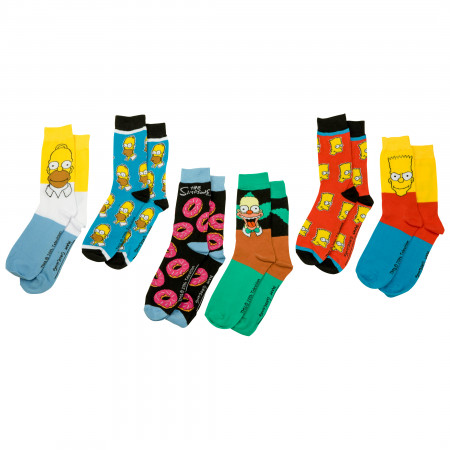 The Simpsons Assorted Characters Men's 6-Pair Pack of Crew Socks