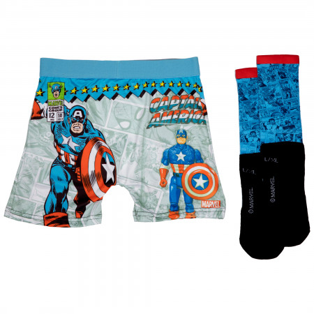 Captain America Retro Boxer Briefs Underwear and Sock Set