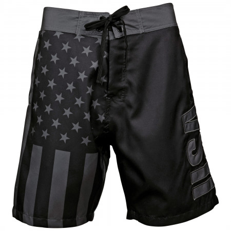 Patriotic Blackout American Flag Swim Trunks